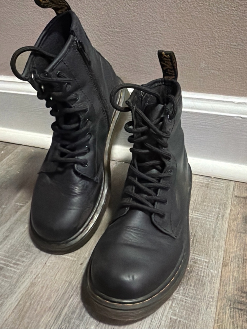Dr. Martens Black Leather Kids Lace-Up Ankle Boots